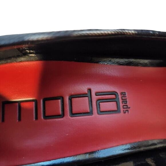 NEW Moda Spana Heels Peep Toe Sz 7.5‎ Animal Print Black Tan Shoes Classic Sexy - Picture 2 of 10